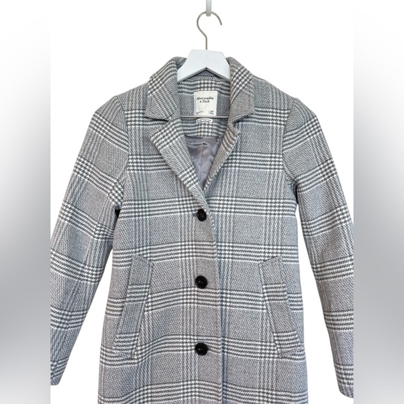 Abercrombie & Fitch Wool Blend The Dad Coat Houndstooth Gray Plaid Size XSP - Picture 5 of 16